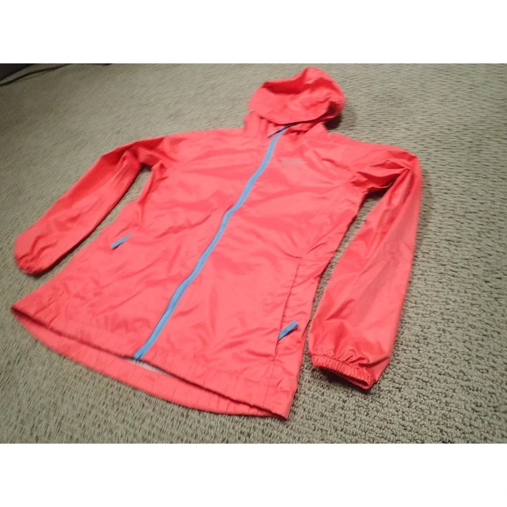 Eddie Bauer Rain Jacket Girls Size 10‎ M Coral Pink Excellent WeatherEdge Hooded